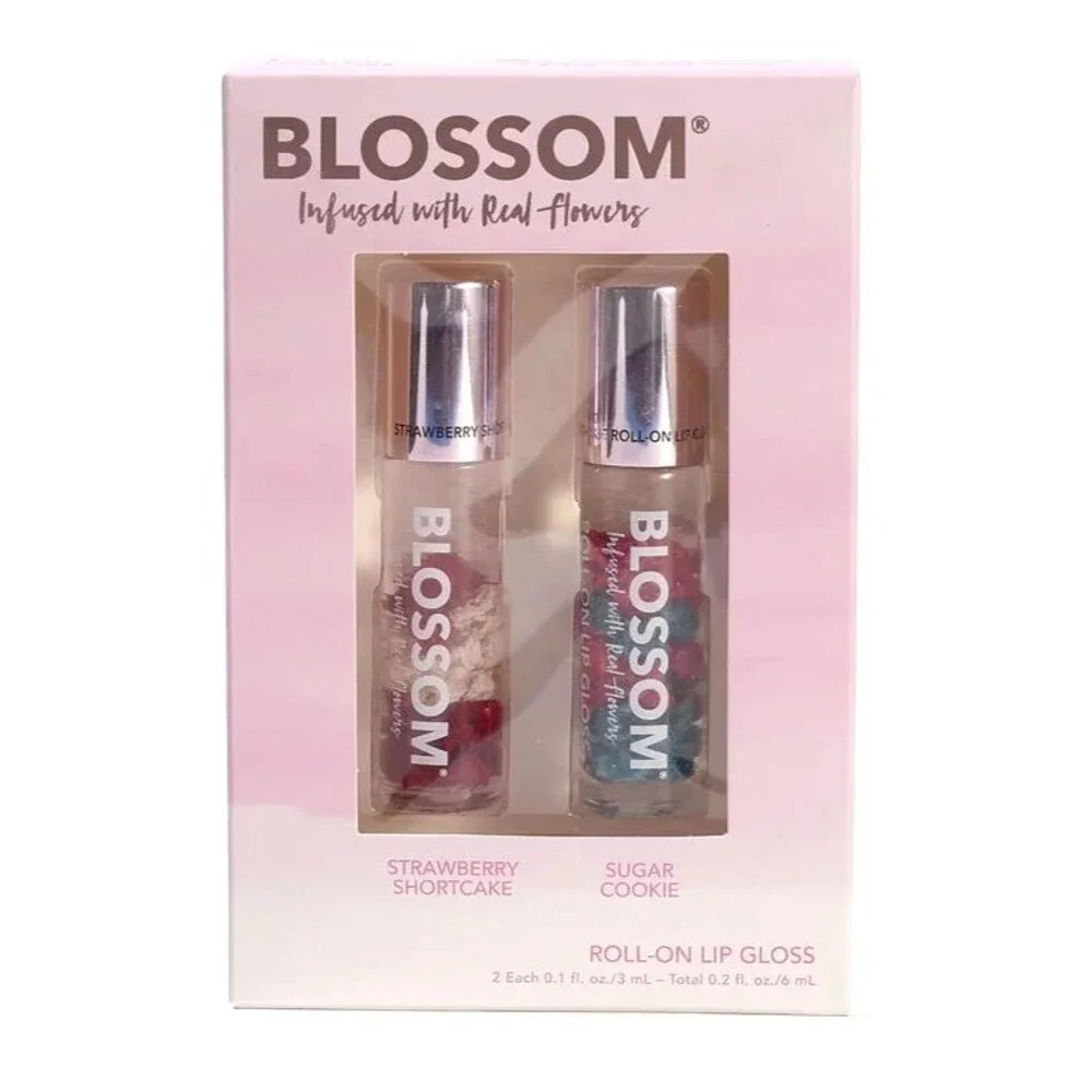 BLOSSOM Set of 2 Roll-on Lip Gloss - Strawberry Shortcake & Sugar Cookie